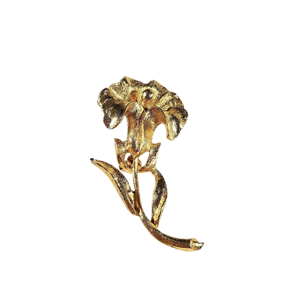 Vintage Gold Tone Jack In The Pulpit Floral Brooch Pin